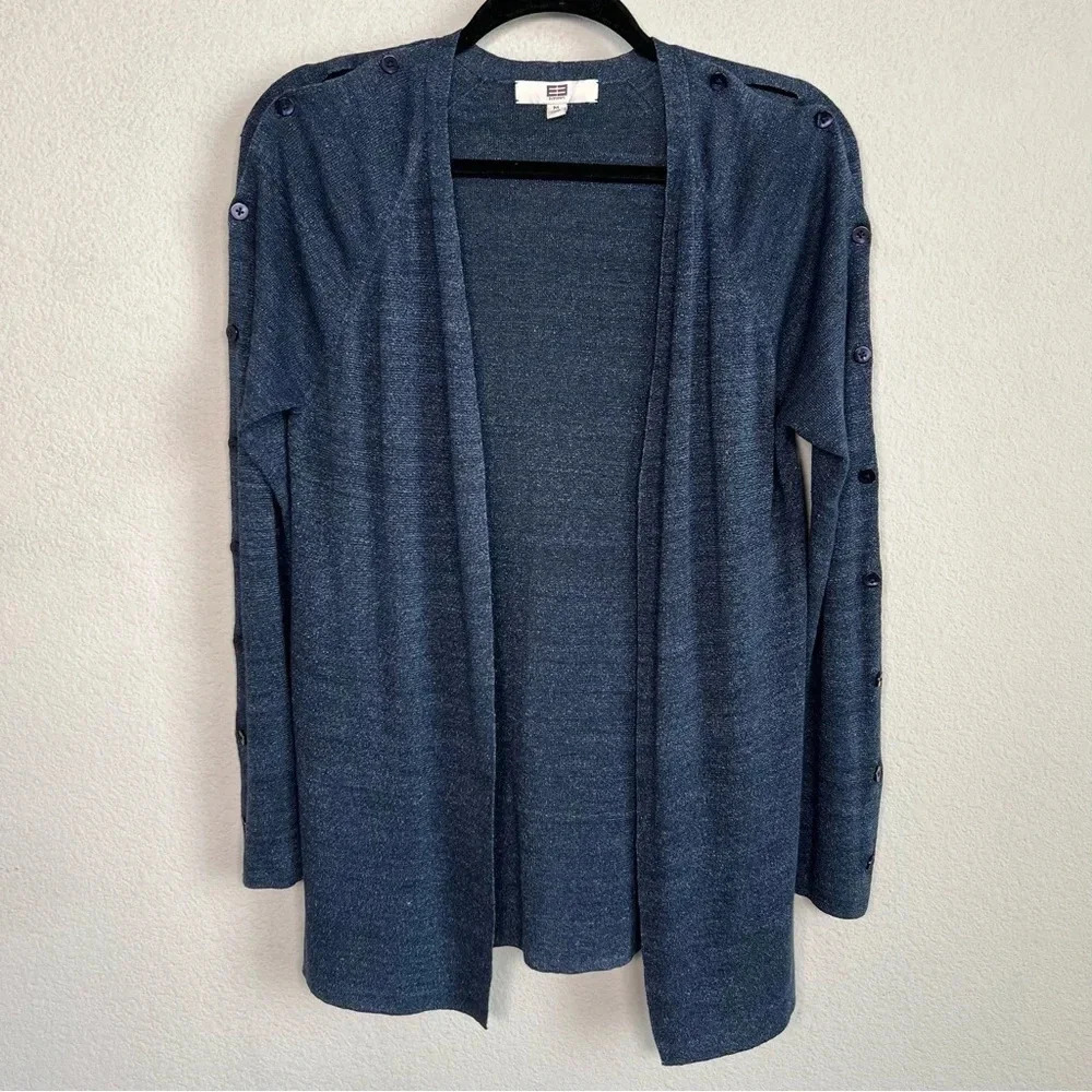 E3 by Etcetera Women Blue Linen Cardigan Button Cold Sleeve Medium
